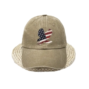 Vintage Khaki gewaschene Denim Baseballkappe mit amerikanischem Adler-Stickaufnäher