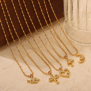 Minimalist gold-plated titanium steel necklaces with diverse geometric pendants and rhinestones