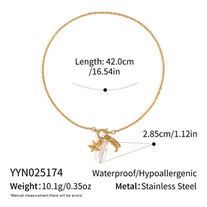 Detailed dimensions of gold starfish pearl necklace with size and weight parameters