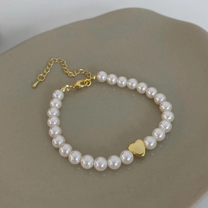 Elegant Freshwater Pearl Heart Bracelet Minimalist Adjustable Metal Pendant Jewelry For Women