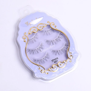 Set of 3 pairs of natural crossed false eyelashes with transparent bands in N01 style