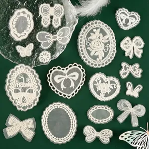 White Embroidered Lace Patches Mesh Bow Heart Butterfly Flower Appliques For DIY Clothing Decoration Sewing Accessories