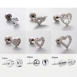 Heart Cubic Zirconia Cartilage Stud Earrings Titanium Steel Screw Back Flat Back Sweet Piercing Jewelry For Women