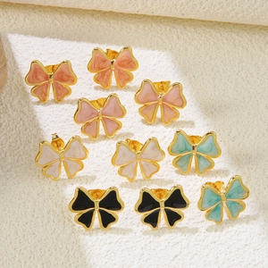 Boucles d'Oreilles Clous Nœud Papillon en Acier Inoxydable pour Femmes Style OL Électroplaqué Émail Décor Quotidien Bureau