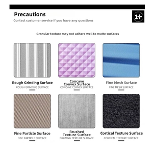 Guide showing unsuitable surfaces like rough, mesh, and leather textures for waterproof stickers