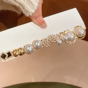Faux Artificial Pearl Stud Earrings And Hair Clips With Silver Earring Post French Luxury Retro Geometric Jewelry For Women