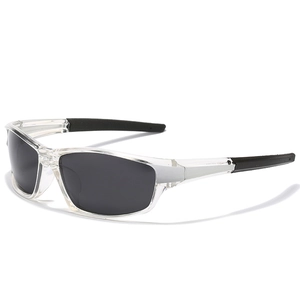 Polarized sports sunglasses with transparent frames and dark lenses for outdoor activities