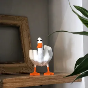 Funny resin white duck figurine with middle finger gesture for creative desk decoration