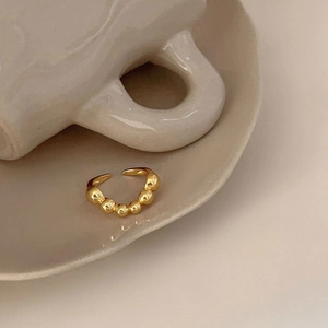 Minimalist 925 sterling silver beaded open ring in a gold finish for women