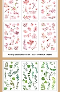 Detail of floral PET stickers featuring cherry blossoms and eucalyptus leaves set of 6
