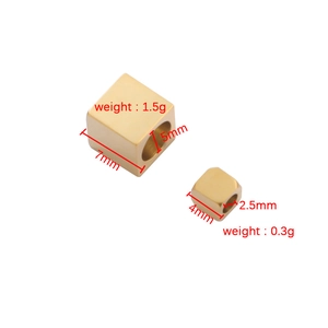 Golden square spacer beads in two sizes for jewelry making with weight and dimensions