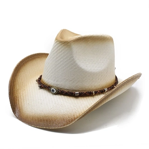 Classic straw cowboy hat with burnt edge finish and turquoise evil eye ornament