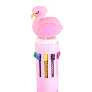 Cute pink multi-color ballpoint pen with a 3D flamingo topper and push-button design
