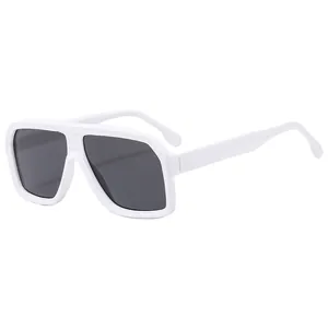 Retro oversized square sunglasses with white plastic frame and dark gray UV lenses