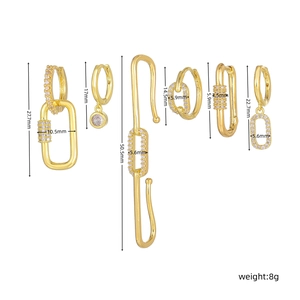 Detailed size specifications for gold geometric earrings set with cubic zirconia stones
