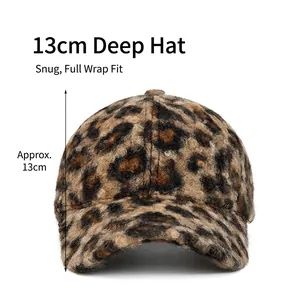 Plush leopard print baseball cap for women with a 13cm deep fit for winter warmth