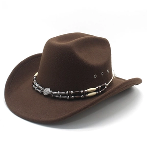 Western Cowboy Hat Vintage Ethnic Braided Band Felt Wide Brim Fedora Jazz Hat Breathable Holes Outdoor Riding Unisex