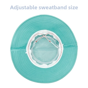Detail of mint green sun hat inner sweatband with adjustable drawstring feature