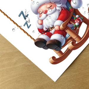 Detail showing sleeping Santa Claus wall sticker on a warm wood background texture