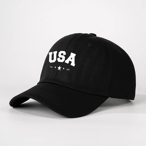 Casquette de baseball noire réglable avec broderie USA blanche et des étoiles