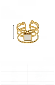 Tableau de taille détaillé montrant la largeur de 14mm de la bague géométrique en or 18k