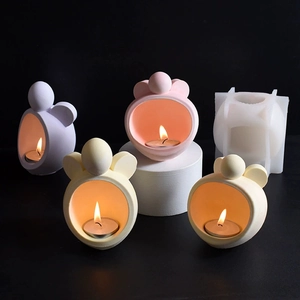 Cartoon shaped silicone mold for DIY handmade gypsum candle holders in pastel colors