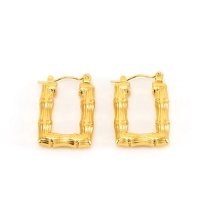 Retro golden rectangular earrings with bamboo texture in a minimalist geometric U-shape
