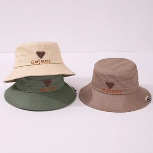 Sonnenhut für Kleinkinder mit Go-Go-Stickerei in Beige Armee-Grün und Kaffeebraun Leinwand