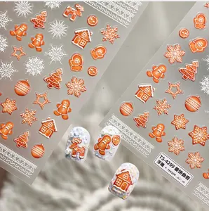 Adesivi per unghie natalizi 3D con motivi di omino di pan di zenzero e fiocchi
