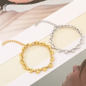Stainless Steel Heart Shaped Chain Bracelet For Women Gold Plated Adjustable INS Style Minimalist Jewelry