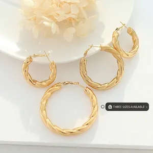 Three sizes of French twisted hollow hoop earrings in 18k gold plated stainless steel