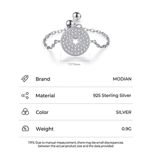 Bague chaîne en argent sterling S925 avec pendentif étoile évidé et diamants pavés brillants