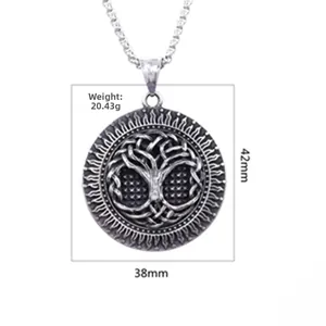 Detailed view of Tree of Life pendant showing dimensions of 38mm diameter and 20.43g weight