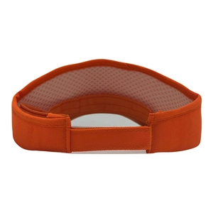 Macro detail of orange sun visor showing breathable mesh lining and adjustable velcro strap