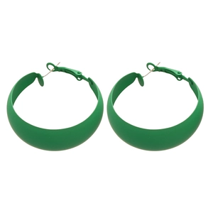 Minimalist geometric large green matte round hoop earrings with silver needle post