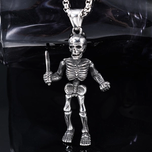 Punk Skull Reaper Warrior Pendant Necklace Stainless Steel Vintage Silver Gothic Halloween Jewelry For Men Women