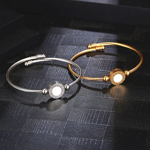 Roman numeral adjustable cable wire cuff bracelet in gold and silver finish