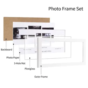 Wooden triple picture frame set with ultrasound photo inserts and layered frame components