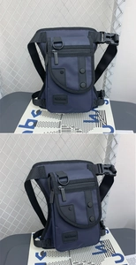 Détail de sac de jambe tactique bleu marine avec poches et sangles réglables