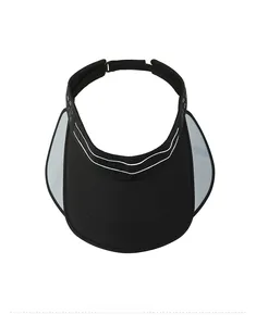 Top view of black sun visor with retractable blue side wings and velcro strap