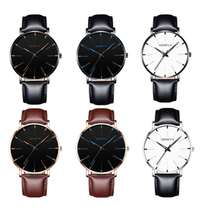 Grille de six montres à quartz Geneva avec bracelets en cuir de différentes couleurs