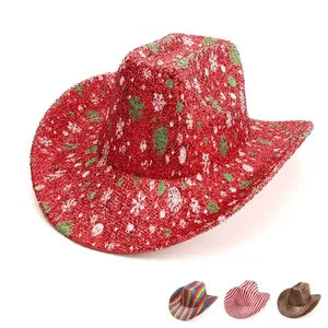 Western Cowboy Hat Sequined Glitter Christmas Party Costume Rainbow Striped Jazz Performance Accessory For Men Women