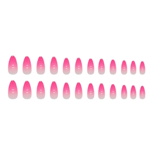 Pink ombre almond fake nails set with 24 pieces of glossy press-on artificial nails