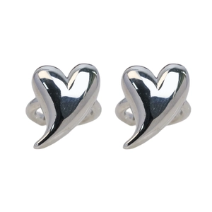 Pair of polished silver heart-shaped clip-on earrings in a minimalist fashion design