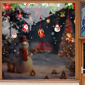 Christmas window stickers set featuring Santa, snowman, and snowflakes for festive decor
