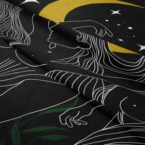 Detailed view of bohemian tapestry fabric showing high-density fiber and artistic print