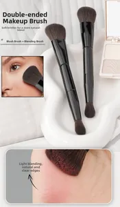 Dual-ended makeup brush set featuring soft fiber bristles for blush and precision blending