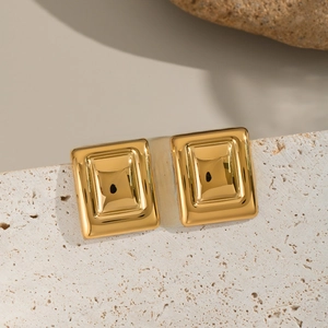Minimalist square 18K gold plated stainless steel stud earrings on stone stand