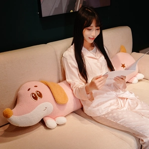 Pink cartoon dachshund plush long pillow made of soft teddy velvet for home comfort