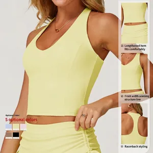 Sleeveless racerback yoga tank top with deep V-neck in five colors for fitness